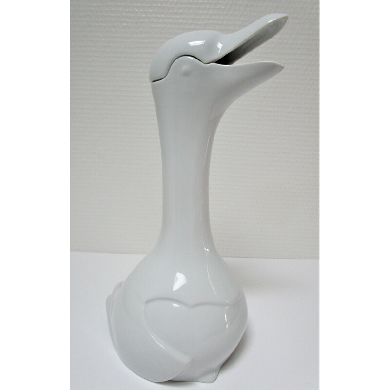 Vintage Pichet zoomorphic goose white porcelain Decanter 1980