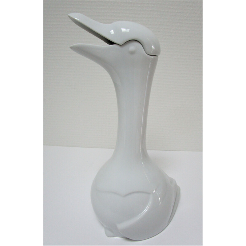 Vintage Pichet zoomorphic goose white porcelain Decanter 1980