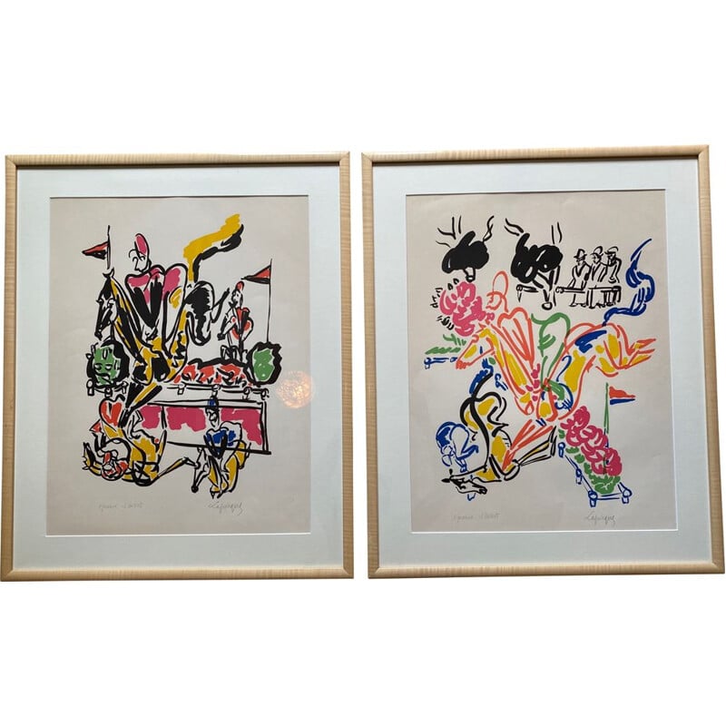 Pair of vintage Charles Lapicque lithographs, 1988