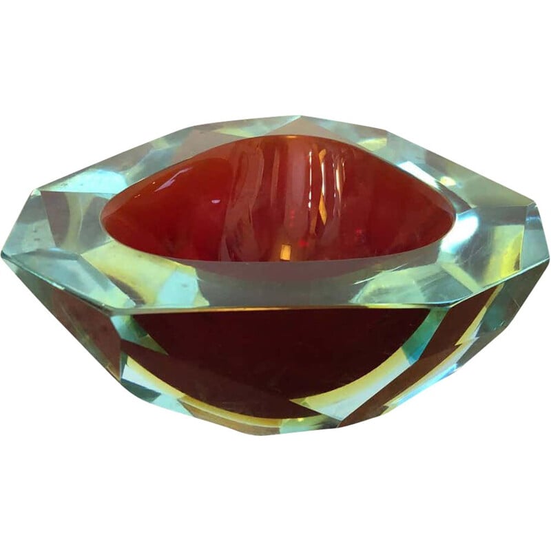 Mid-Century Sommerso Faceted Murano Glass Ashtray 1970