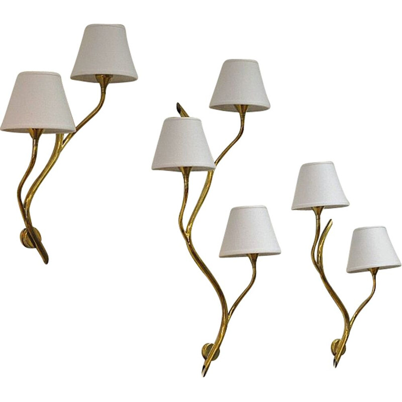 Set of 3 midcentury Norwegian branch brass Wall lamps from Astra 1950s