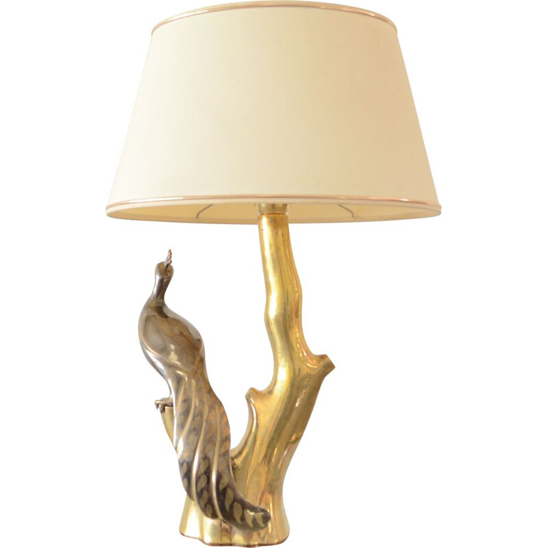 Vintage 'peacock' table lamp hollywood regency Willy Daro brass 1970s