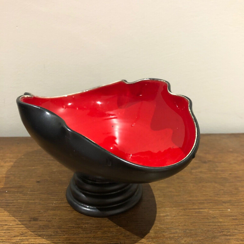 Bandeja vintage de cerámica negra y roja, 1950