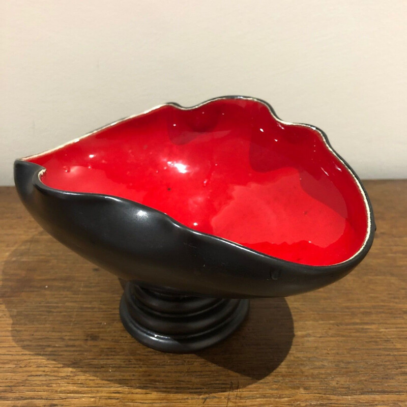 Vassoio tascabile vintage in ceramica nera e rossa, 1950