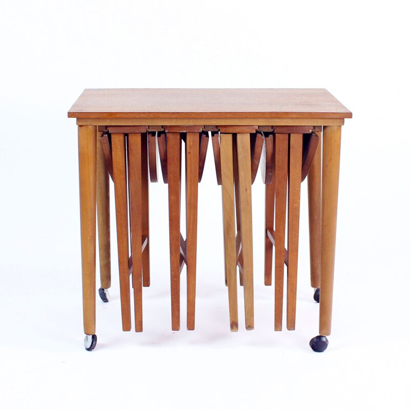 Vintage Nest Of Tables Or A Seating Set In Teak, Czechoslovakia 1970s