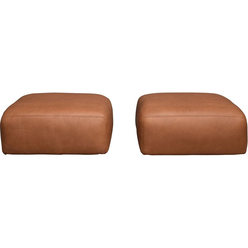 Vintage Poufs "Le Mura" by in brownn Leather for Cassina, Italy - circa 1970