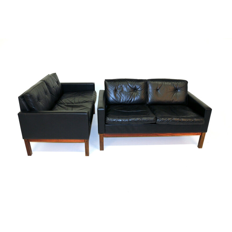 Pair of Vintage leather sofas, Sweden, scandinavian 1960