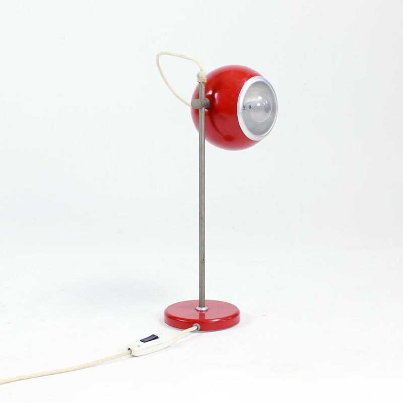 Vintage "The Eye" Table Lamp In Red Metal By Elektrofém, Hungary 1960s