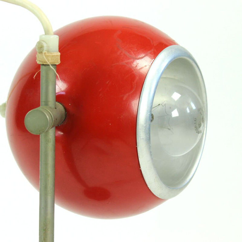 Vintage "The Eye" Table Lamp In Red Metal By Elektrofém, Hungary 1960s