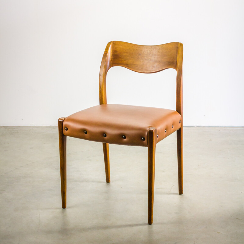 Set of four Scandinavian chairs in teak and brown leather, Niels O.MOLLER - 1950s
