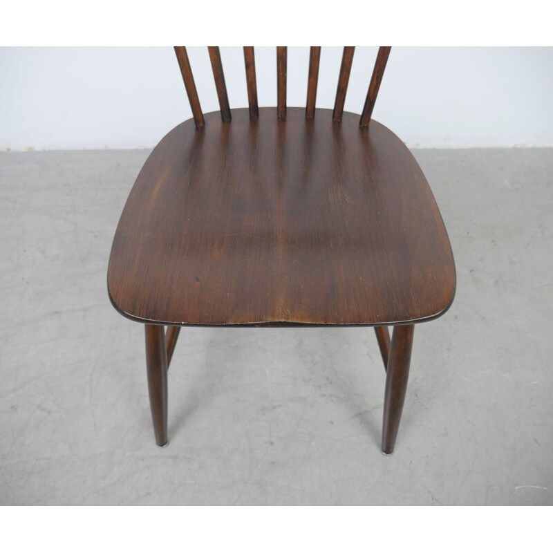 Lot de 4 chaises de salle à manger en bois brun foncé par Erik Fryklund pour Hagafors, Suède, 1950