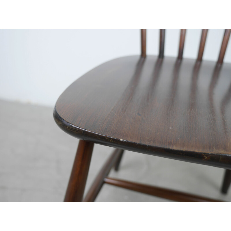 Set of 4 Dark Brown Wooden Dining Chairs by Erik Fryklund for Hagafors, Sweden, 1950s