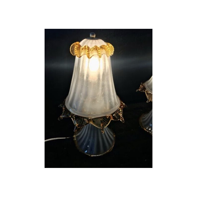 Pair of Murano glass vintage lamp Barovier & Toso 1970