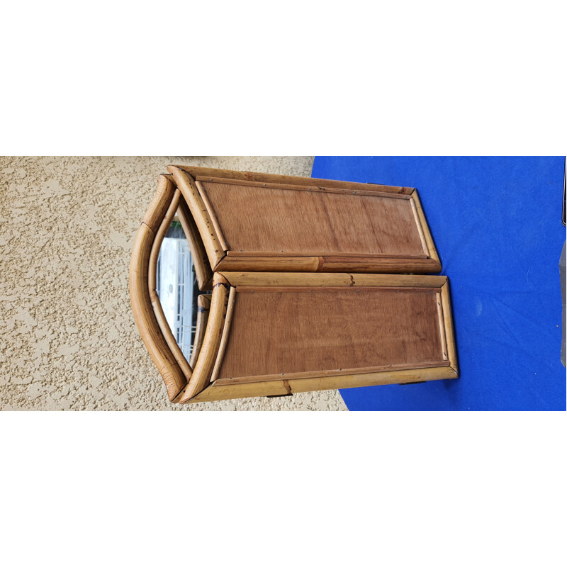 Vintage bamboo triptych mirror 