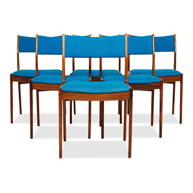 Conjunto de 6 cadeiras de pau-rosa vintage Johannes Andersen Dinamarca 1960