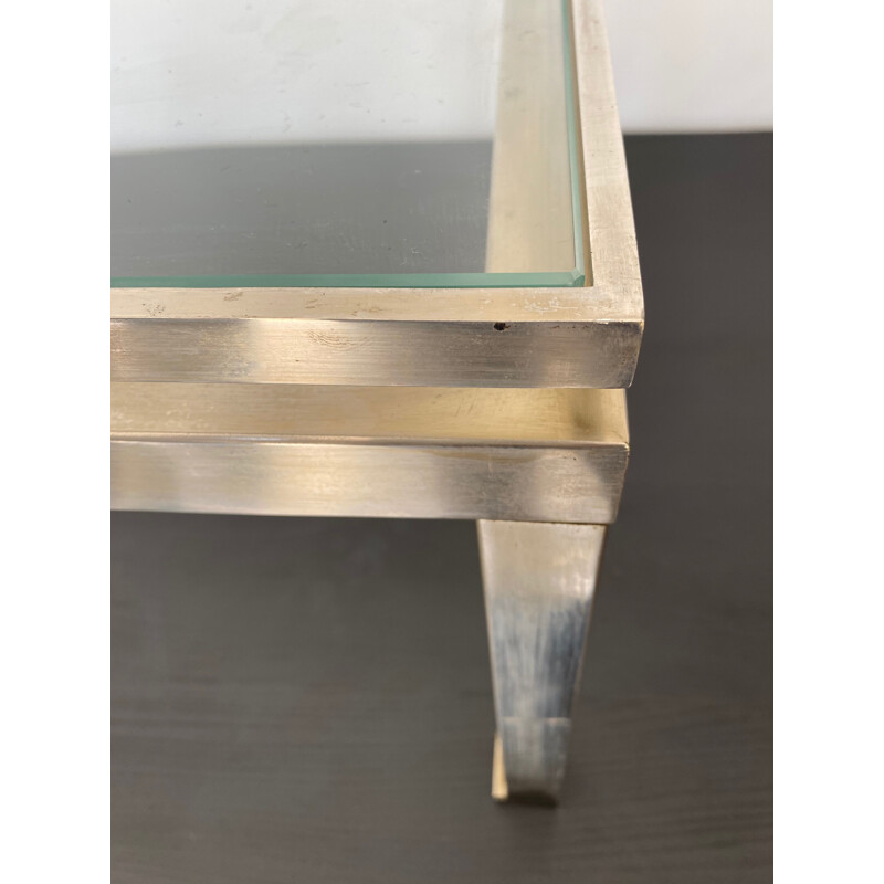 Table basse vintage de Guy Lefevre maison Jansen, acier et verre 1970