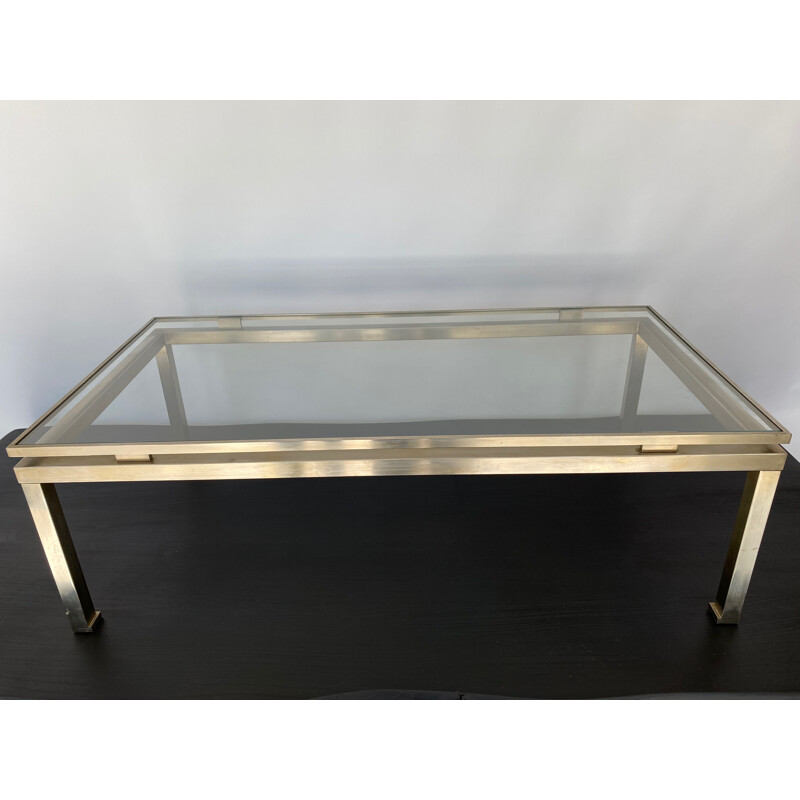 Vintage coffee table by Guy Lefevre 1970 Jansen house edition, steel and glass 1970