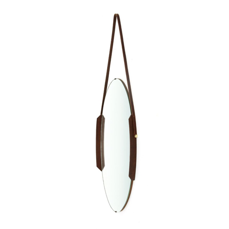 Vintage Oval mirror with teak edges, 1960s