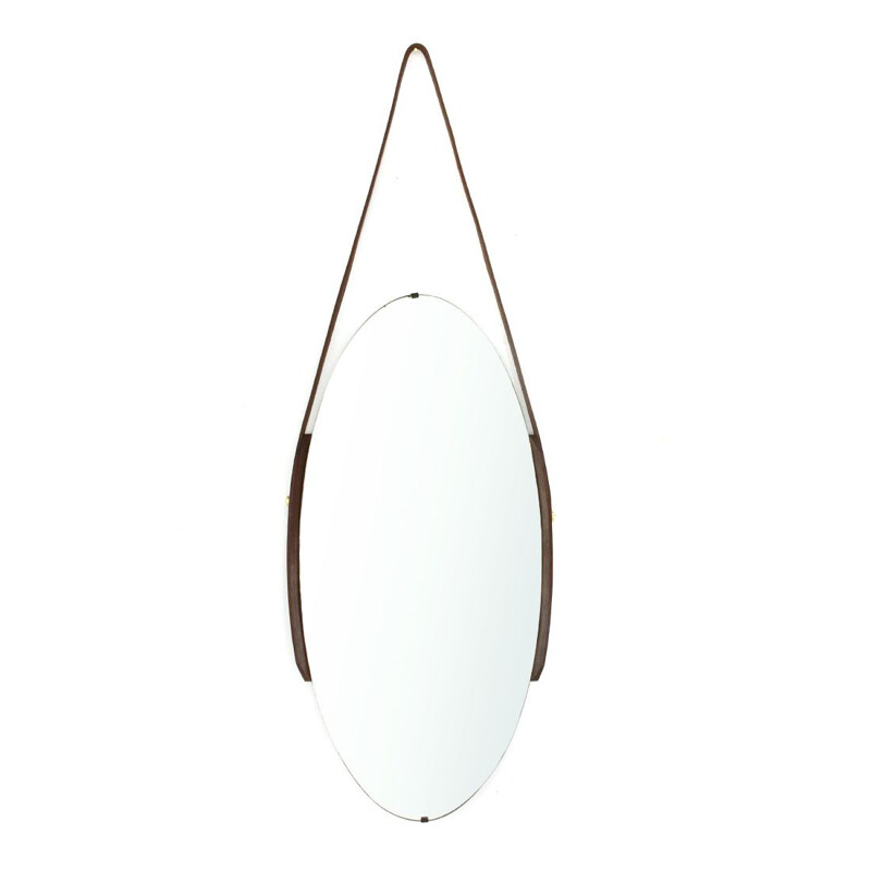 Vintage Oval mirror with teak edges, 1960s