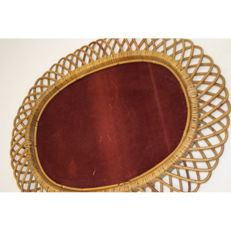 Large vintage oval bamboo mirror 1950s