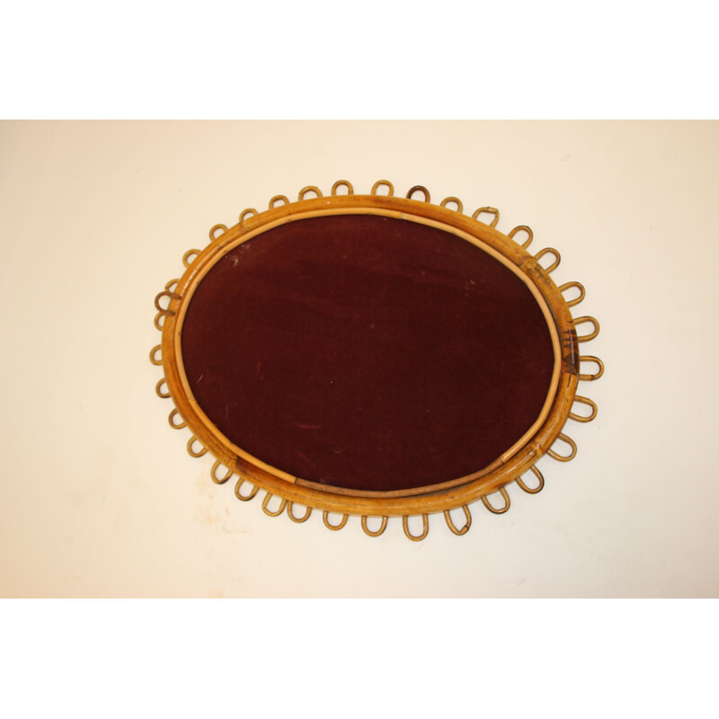 Miroir vintage ovale en bambou 1950