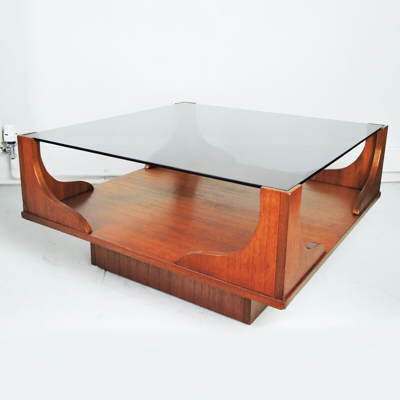 Table basse vintage carrée en bois 1960
