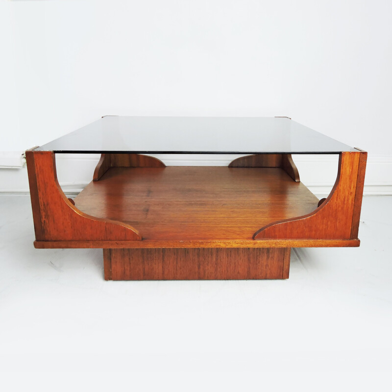 Table basse vintage carrée en bois 1960