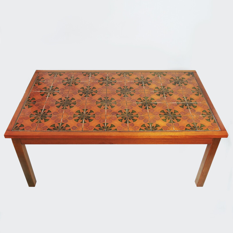 Vintage Wooden and Decorative Ceramic Tiled Coffee Table, 1970s