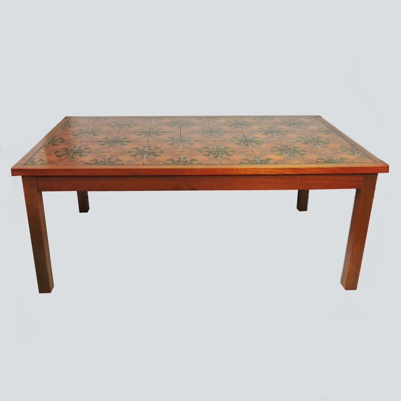 Vintage Wooden and Decorative Ceramic Tiled Coffee Table, 1970s