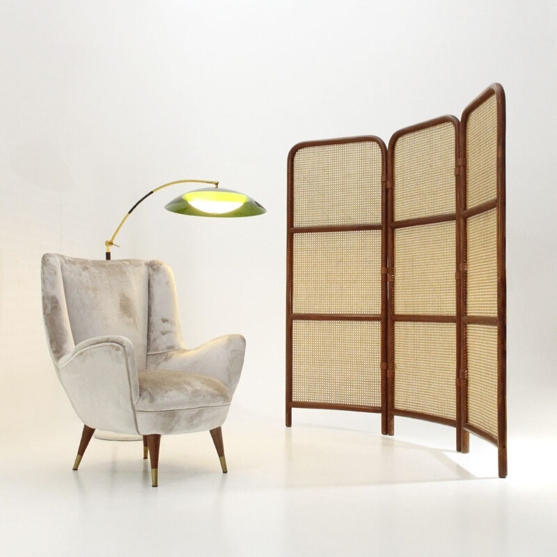 Vintage Screen in rattan and Vienna straw by Gervasoni, 1980s