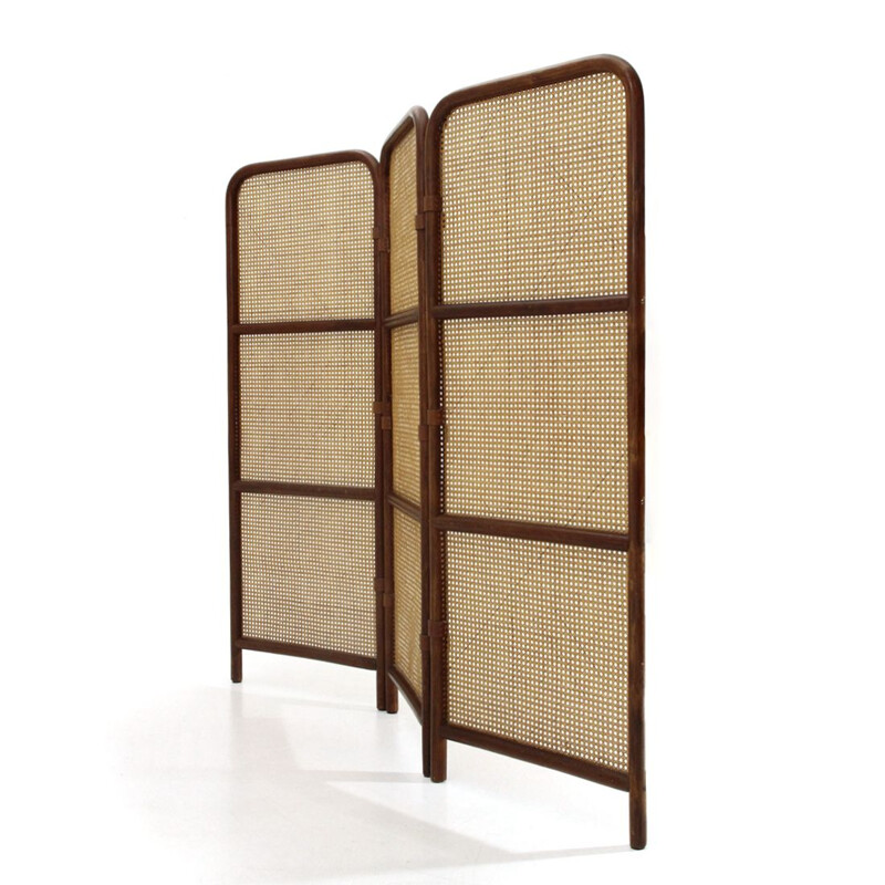 Vintage Screen in rattan and Vienna straw by Gervasoni, 1980s