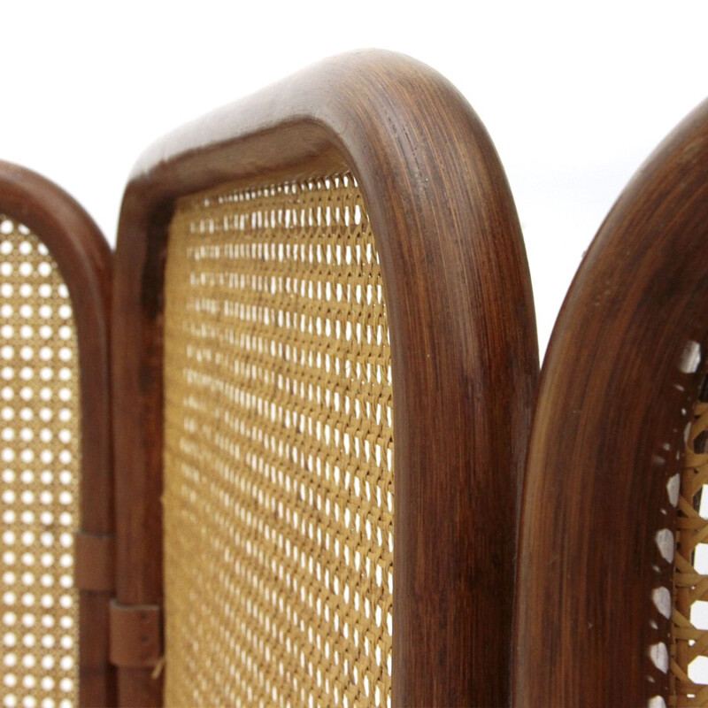 Vintage Screen in rattan and Vienna straw by Gervasoni, 1980s