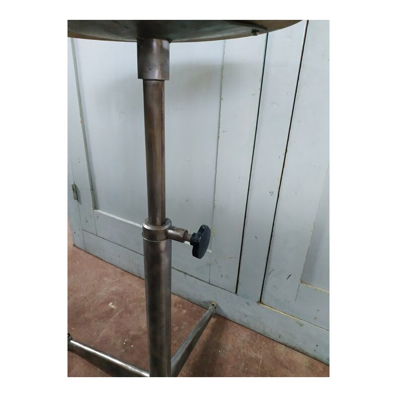Vintage factory stool in brushed metal