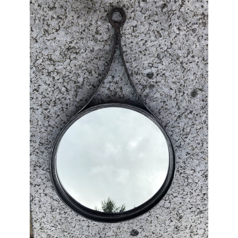 Vintage brutalist wrought iron mirror, 1960