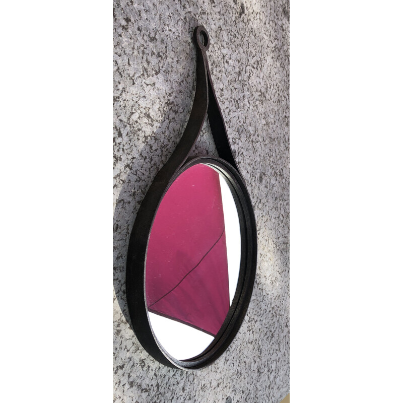 Vintage brutalist wrought iron mirror, 1960