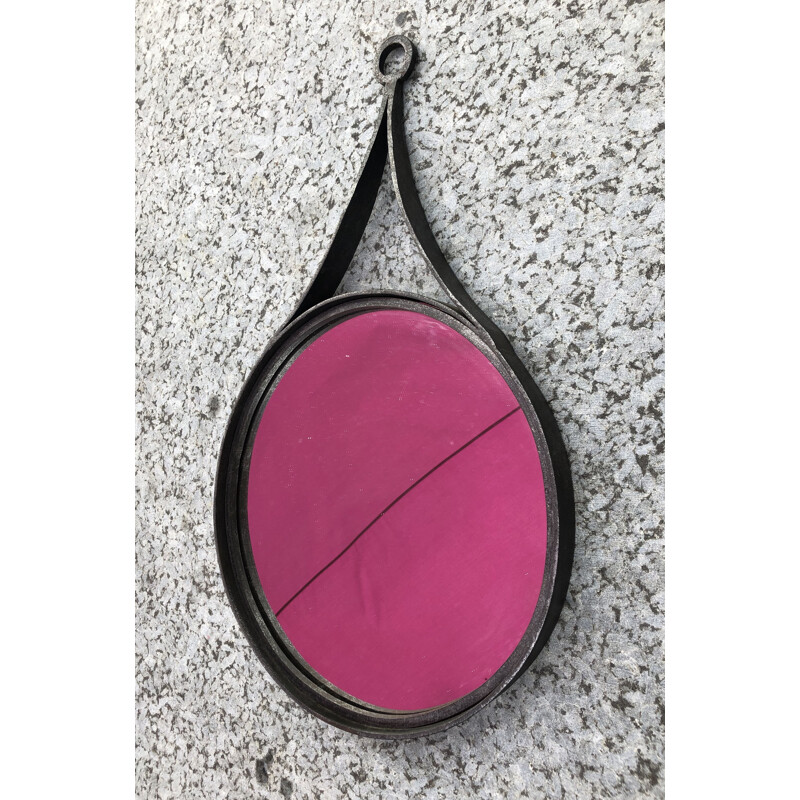 Vintage brutalist wrought iron mirror, 1960