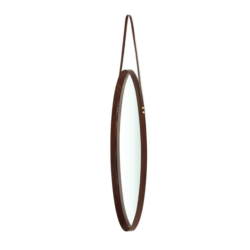 Vintage Oval mirror with teak wooden edges, 1960s