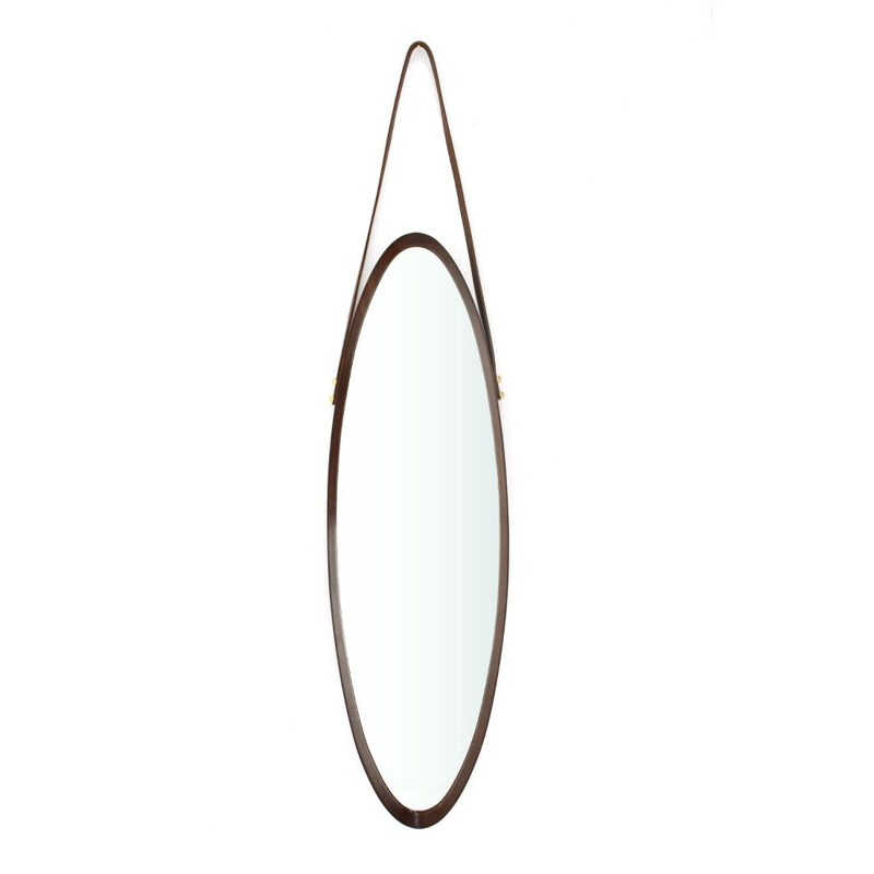 Vintage Oval mirror with teak wooden edges, 1960s