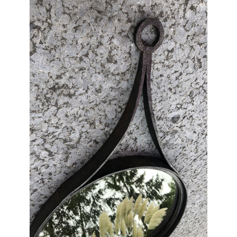 Specchio vintage brutalista in ferro battuto, 1960