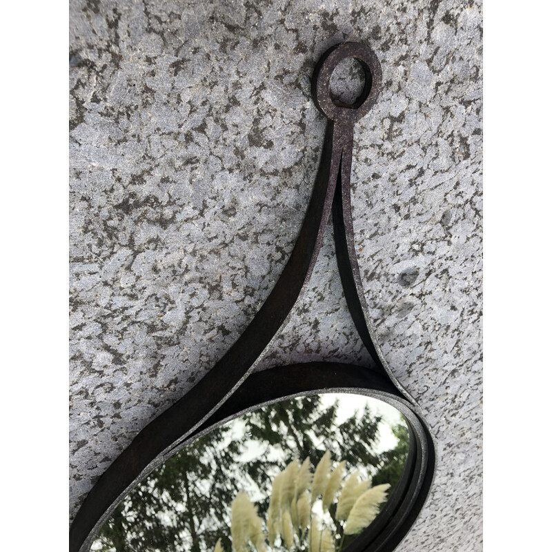 Vintage brutalist wrought iron mirror, 1960