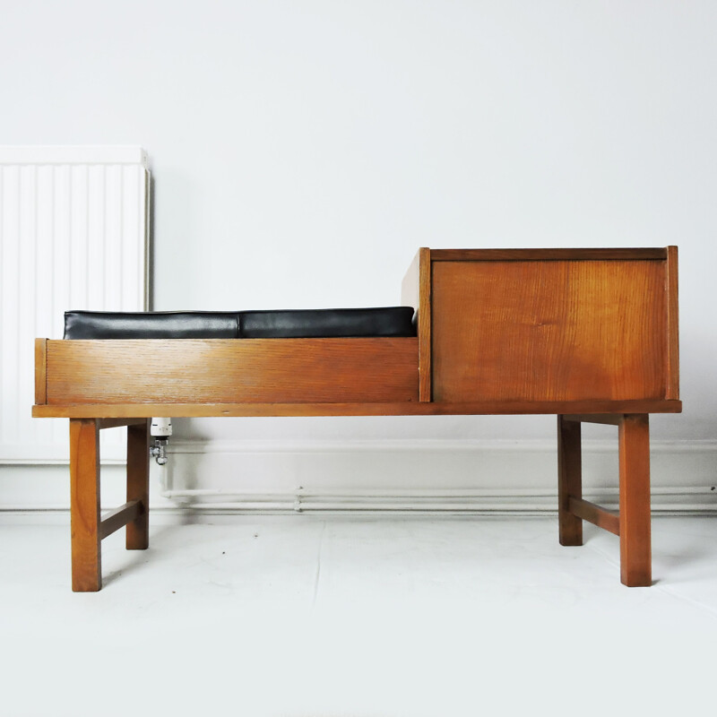 Vintage wooden telephone bench with vinyl seat 1960's