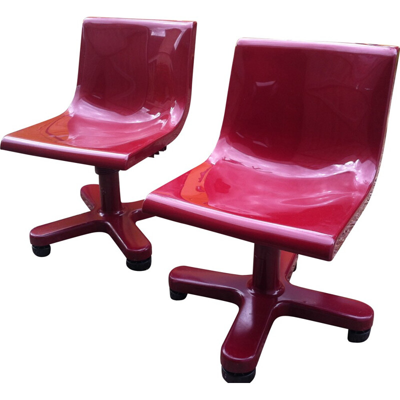 Paire de chaises de bureau Olivetti Synthesis en aluminium et plastique rose, Ettore SOTTSASS - 1970