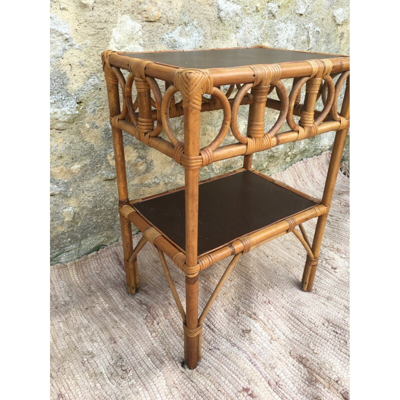 Vintage bedside table in Rattan