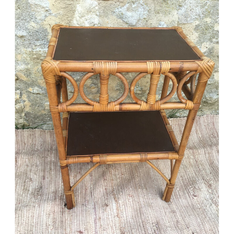 Vintage bedside table in Rattan