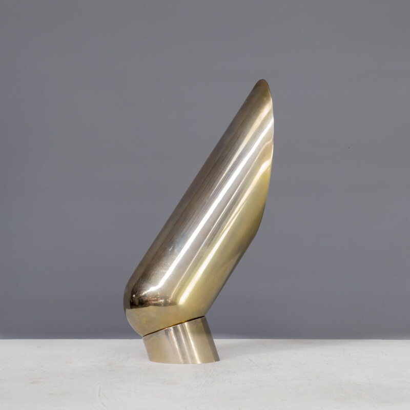 Vintage brass solid metal turnable cylinder form table lamp 1980s