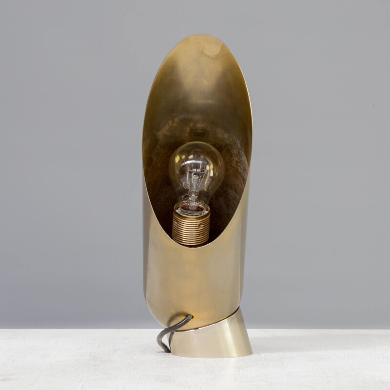 Lampe de table vintage en forme de cylindre rotatif en laiton massif 1980