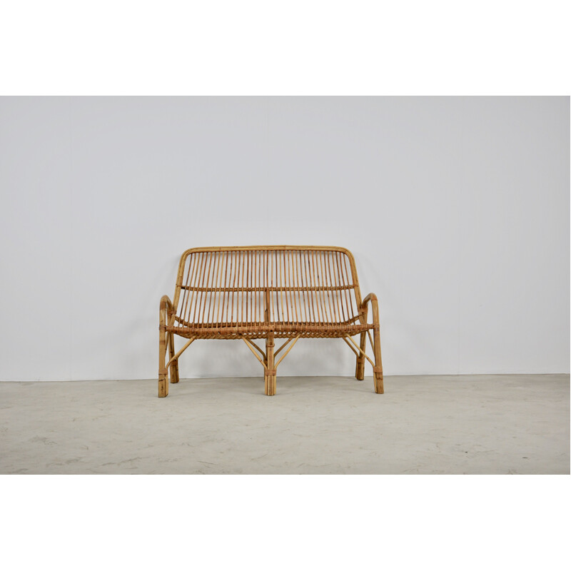 Vintage Rattan Bench 1960s