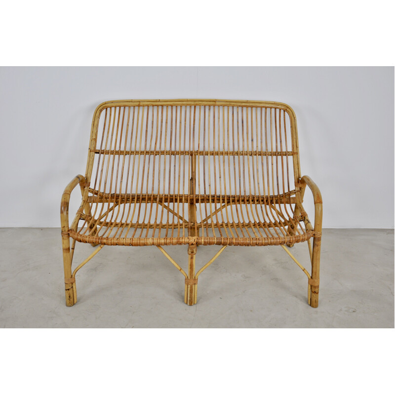 Vintage Rattan Bench 1960s