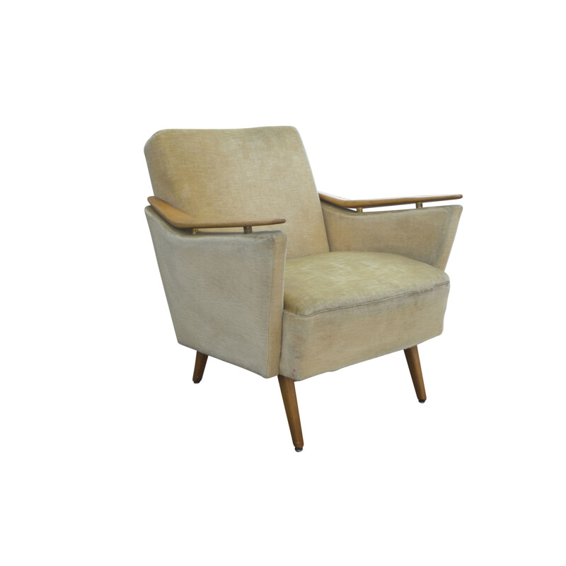 Vintage Armchair in Yellow with wooden Armrests 1950s