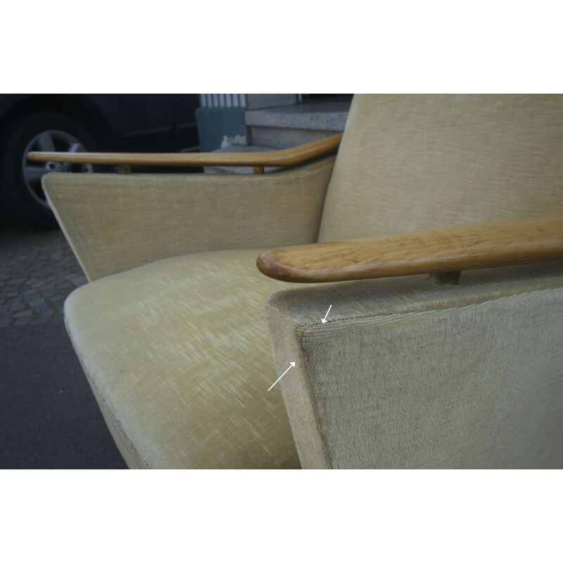 Vintage Armchair in Yellow with wooden Armrests 1950s